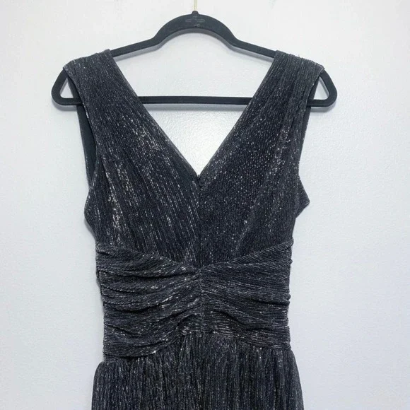 French Connection Marcelle Metallic V Neck Dress Charcoal Silver Size 6 NWT - Picture 8 of 14